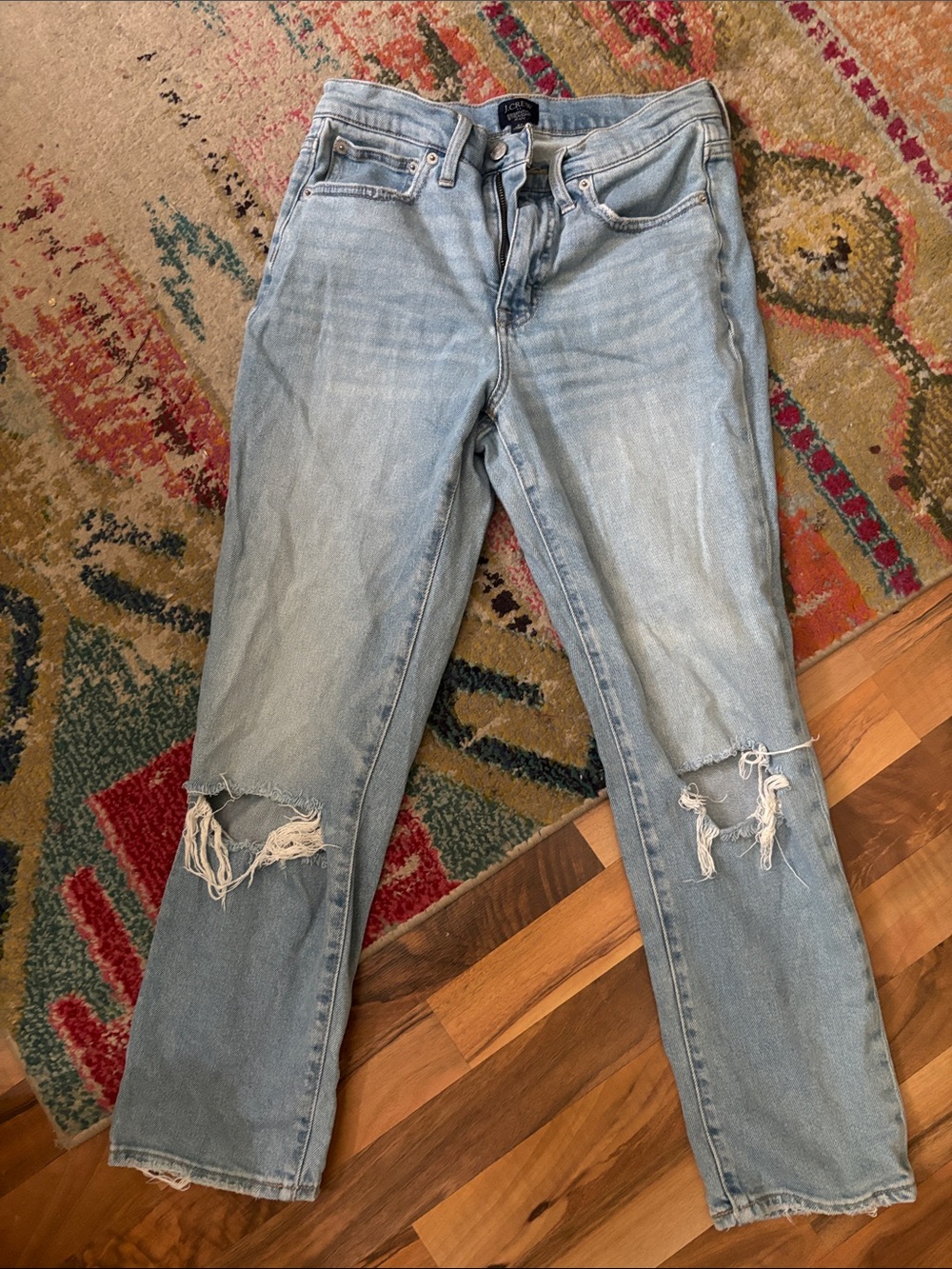 J. Crew Light Blue Straight-Leg Distressed Jeans